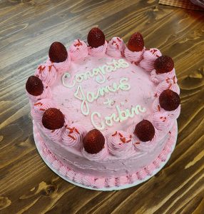 pink strawberry wedding cake
