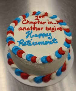 red white blue retirement cake