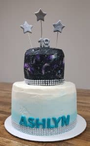 sky space and stars birthday cake